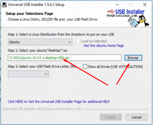 Universal USB Installer Pendrive Bootavel selecionando ISO