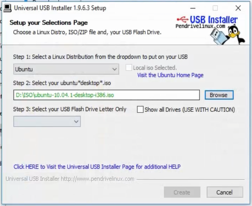 Universal USB Installer Pendrive Bootavel selecionando ISO