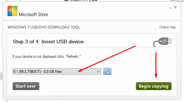 copiar e formatar selecionando ISO Windows 7 USB/DVD Tool Pendrive Bootavel