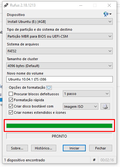 finalizado Pen drive Bootavel com Rufus