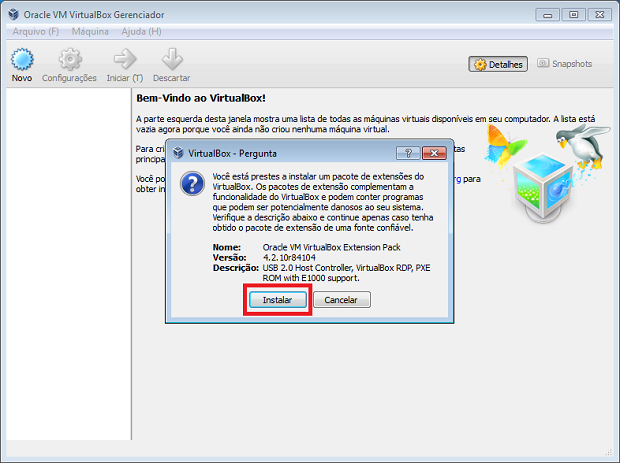 Pacote de Extensões no VirtualBox