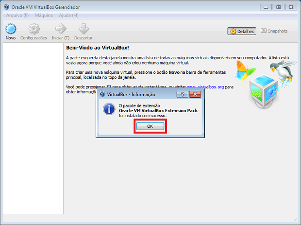 Pacote de Extensões no VirtualBox
